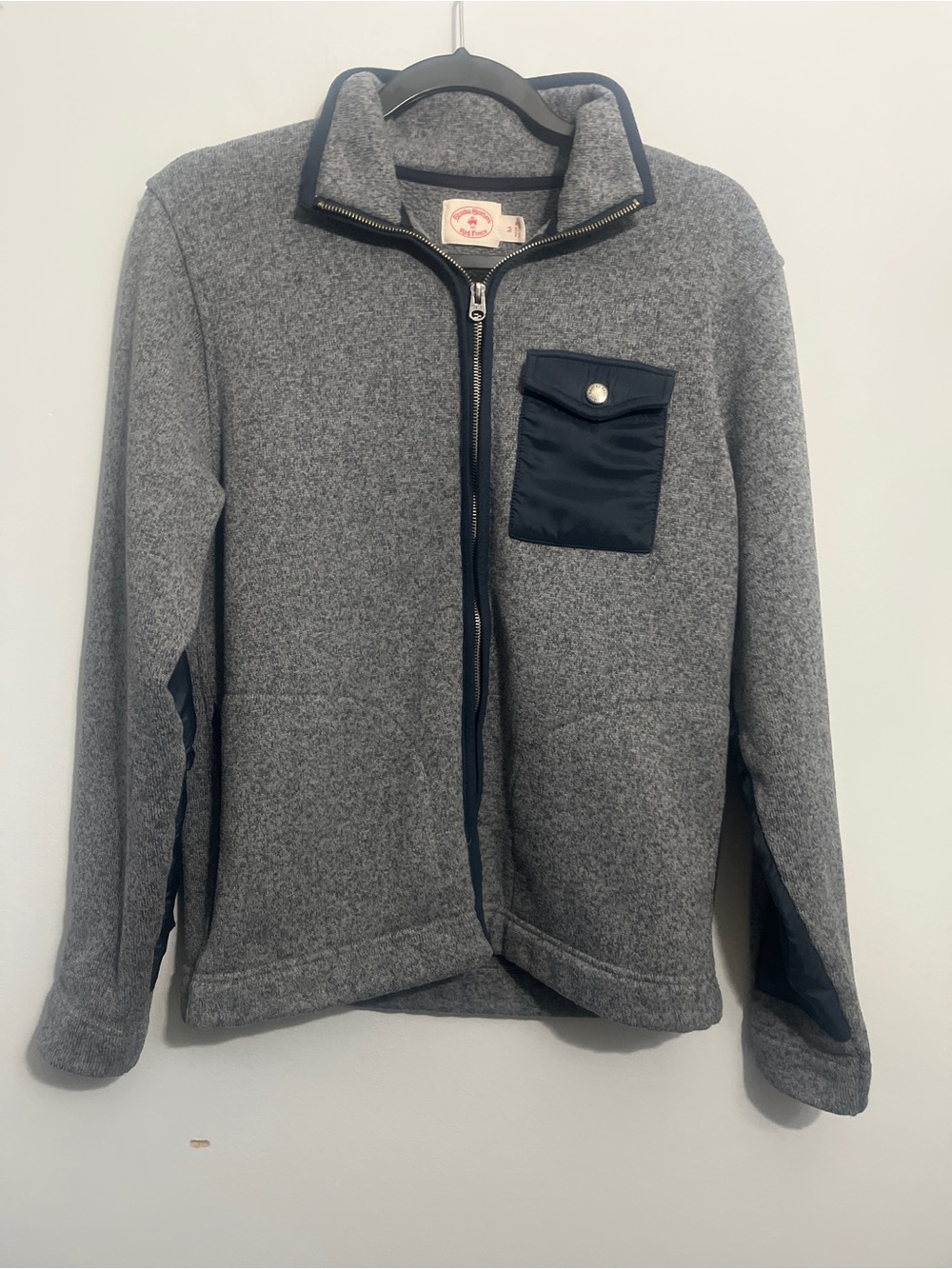 Brooks Brothers Vintage Grey Sherpa Fleece Jacket with Navy Trim Men Size Medium